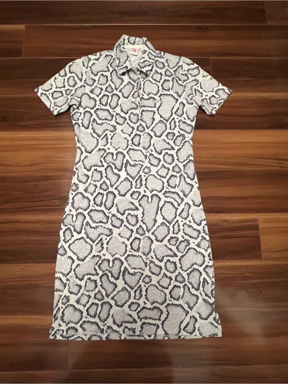 Lacoste White and Black Snake-Print Polo Midi Dress